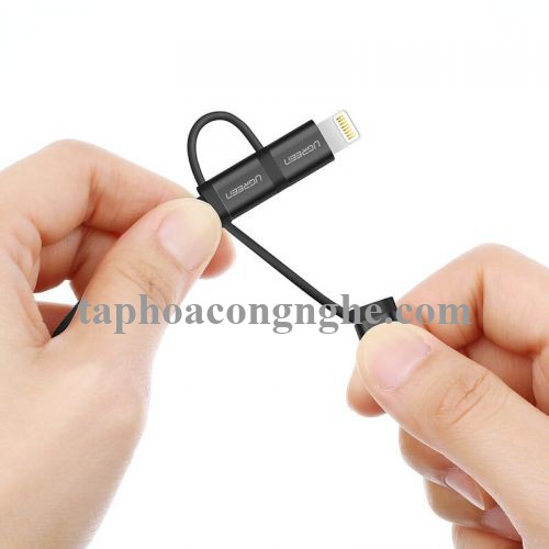 Ugreen 50204 0.5M Màu Đen Cáp sạc đa năng USB sang TypeC + Micro + Lightning có Chip MFI US186 30050204